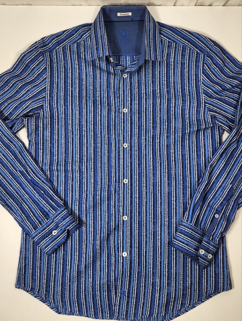 Bugatchi Blue and White Striped Casual Button-Down Shirt